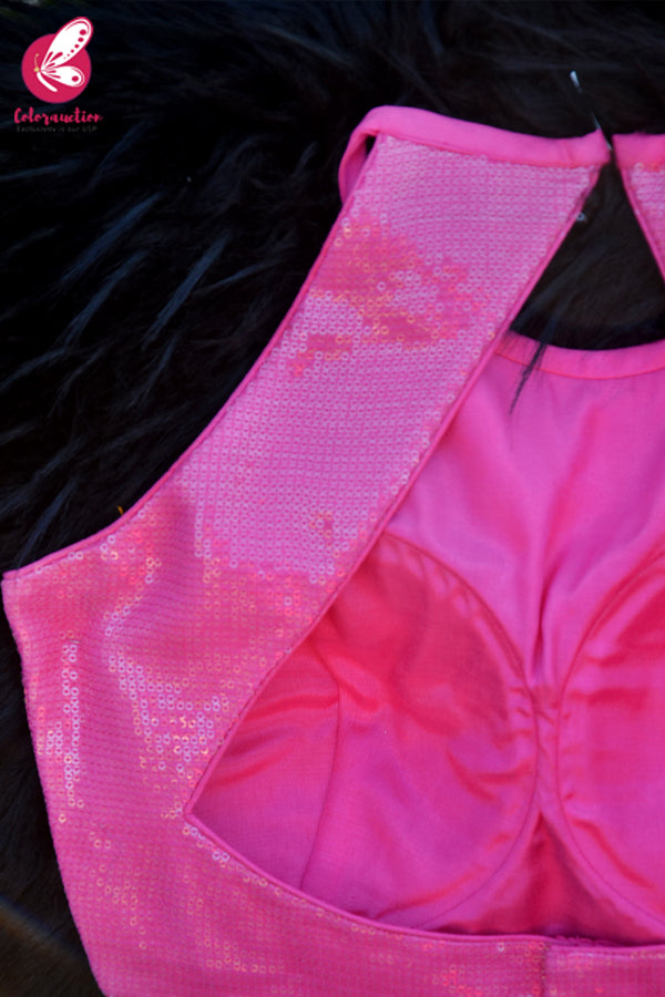 Pink Sequins Backless Padded Blouse