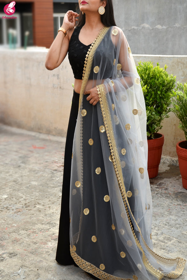 Grey Net Double Border Dupatta