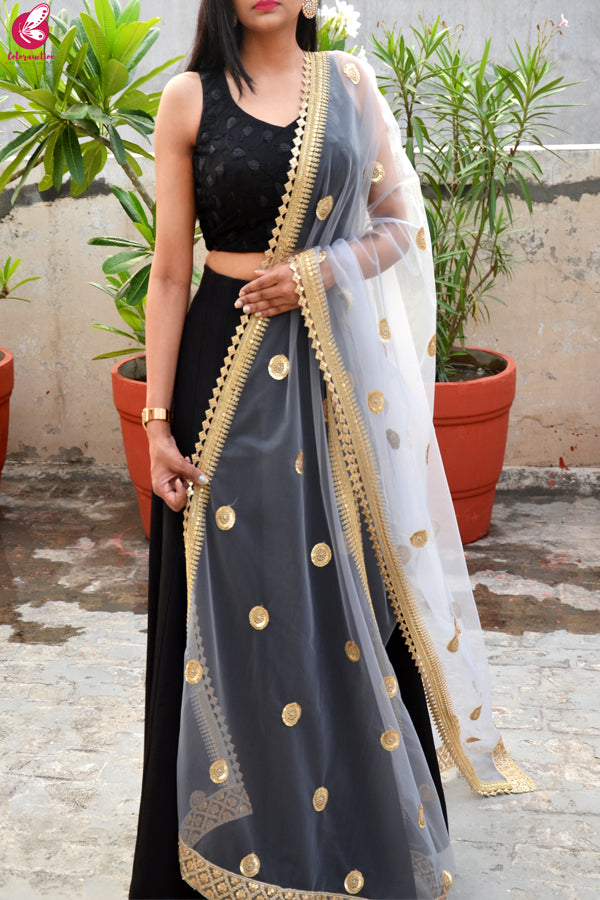 Grey Net Double Border Dupatta