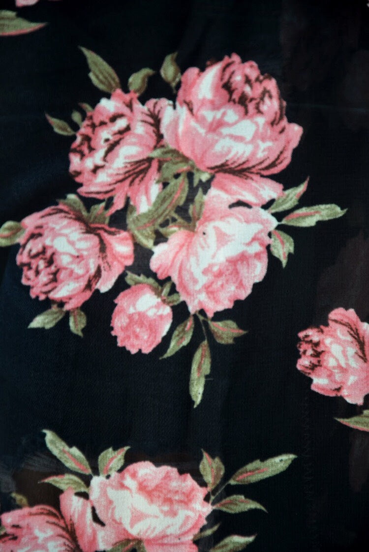 Black Printed Georgette Long Floral Shrug