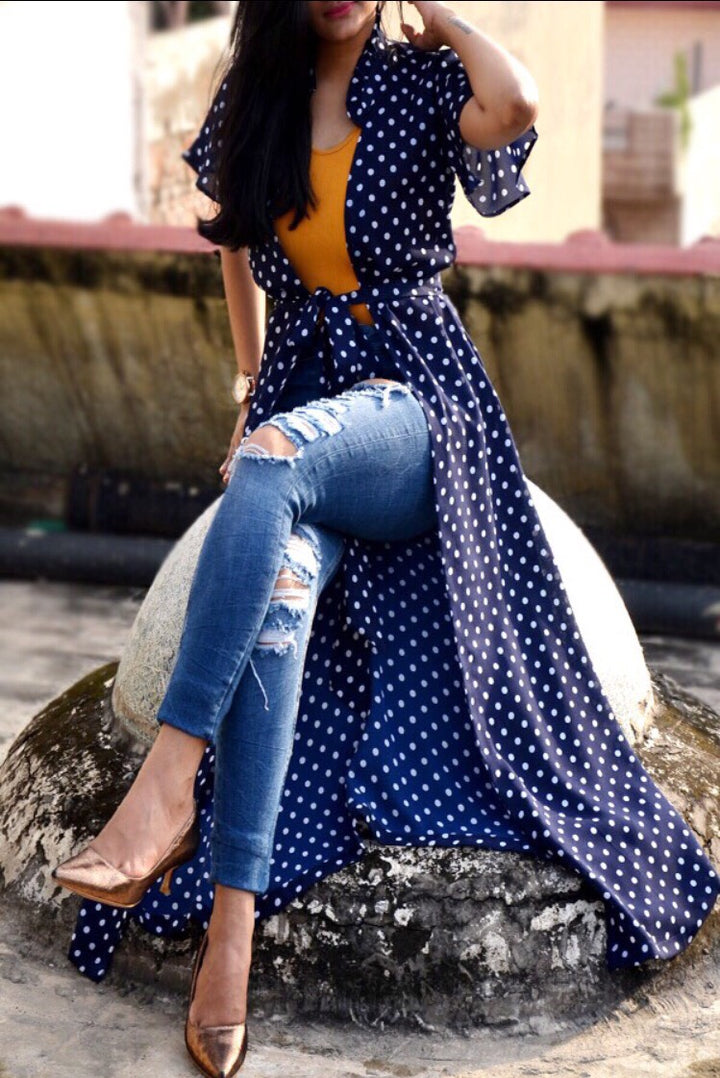 Navy Blue Georgette Printed Long Shrug