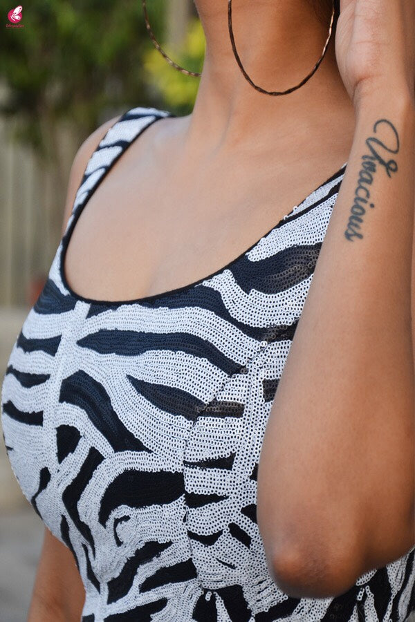 Black and White Padded Sequins Dress