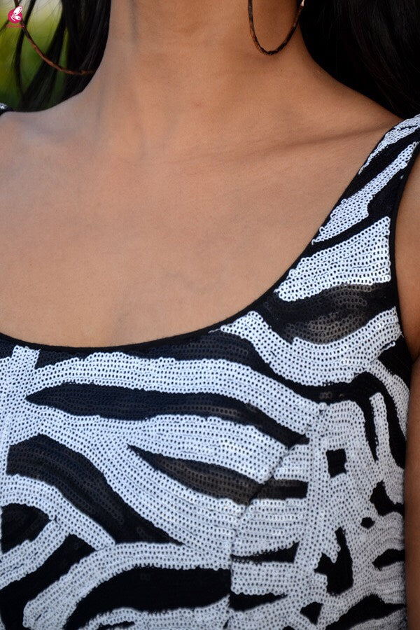 Black and White Padded Sequins Dress
