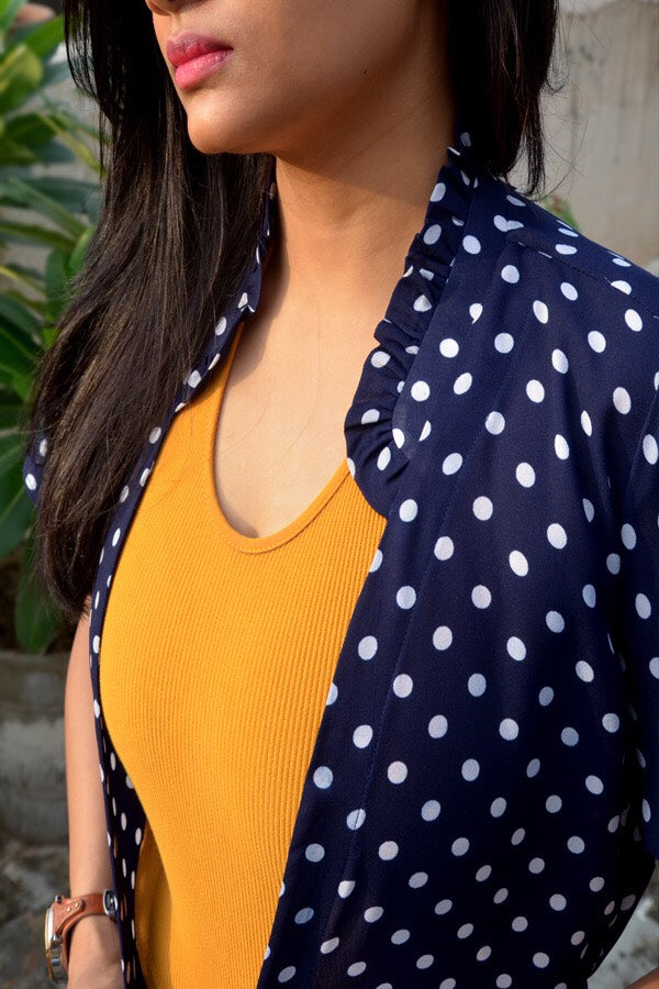 Navy Blue Georgette Printed Long Shrug