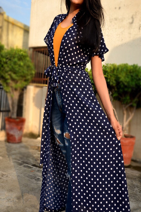 Navy Blue Georgette Printed Long Shrug