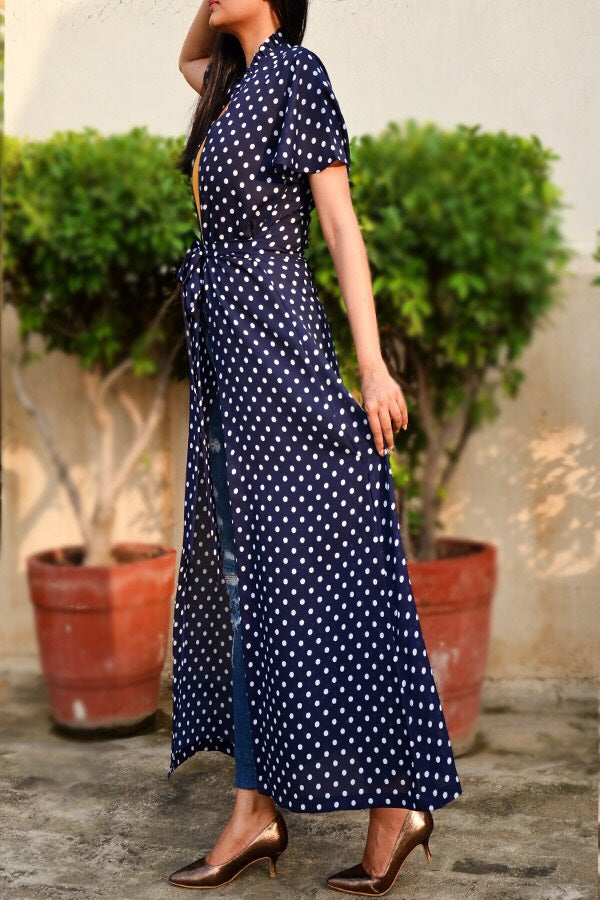 Navy Blue Georgette Printed Long Shrug