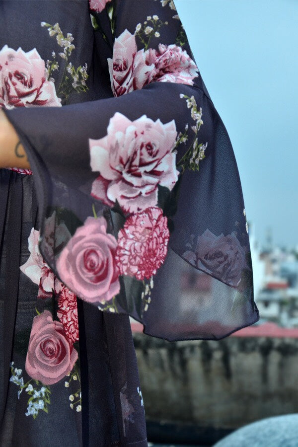 Dark Grey Printed Floral Shrug