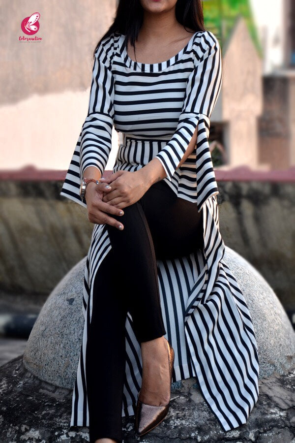 Black and White Stripes Crepe Kurti
