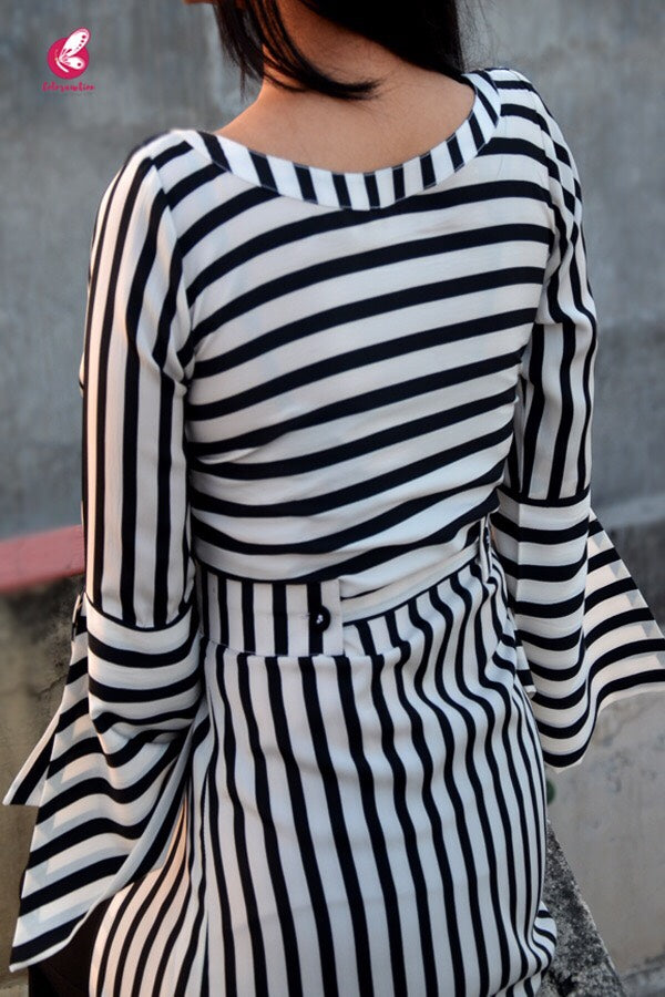 Black and White Stripes Crepe Kurti