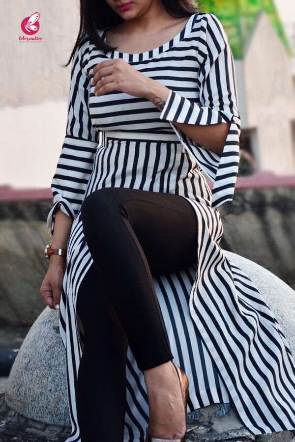 Black and White Stripes Crepe Kurti