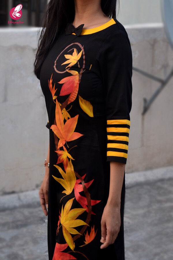 Black Cotton Hand-Painted Straight Kurti