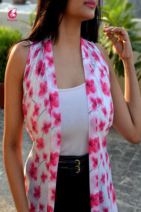 White Georgette Printed Floral Shrug