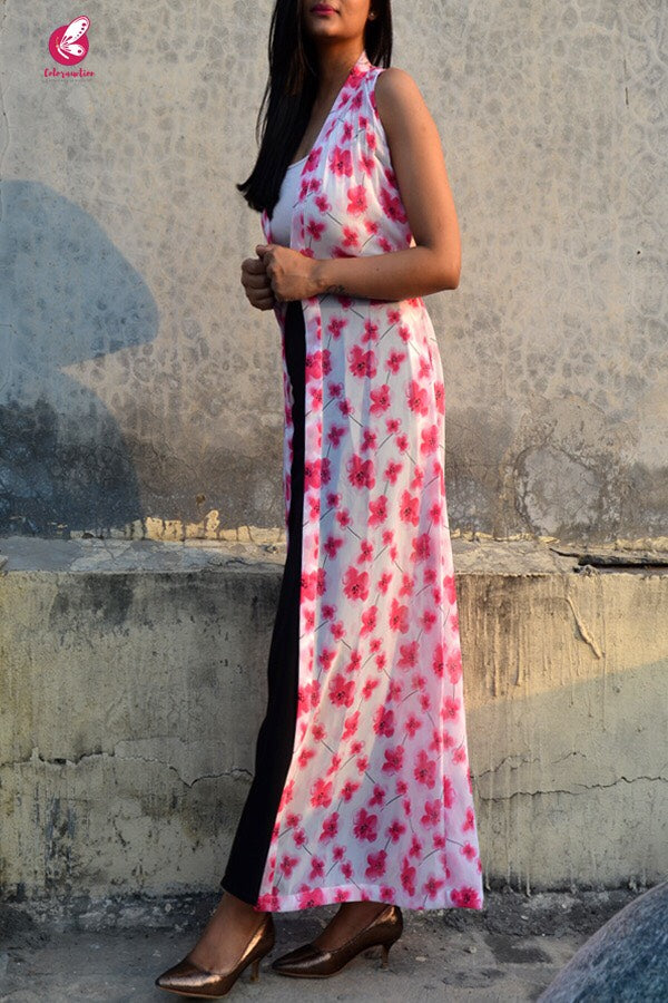 White Georgette Printed Floral Shrug