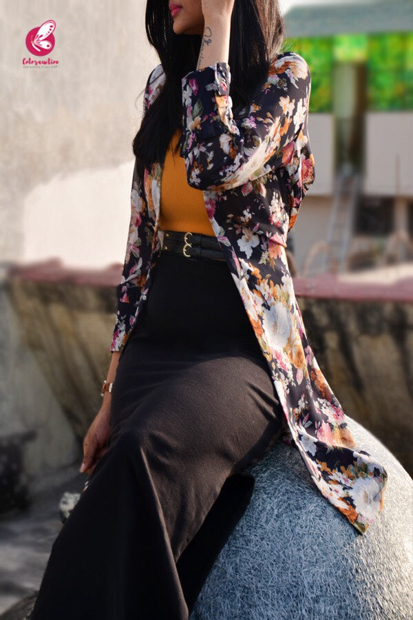 Blue Printed Georgette Floral Shrug