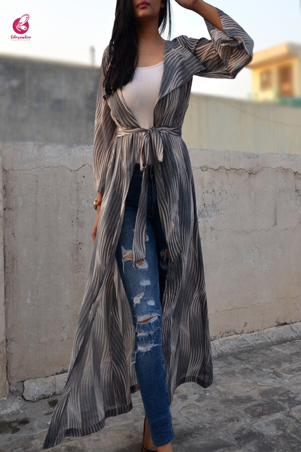 Grey Printed Georgette Long Shrug