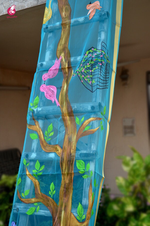 Sky Blue Oraganza Handpainted Stole