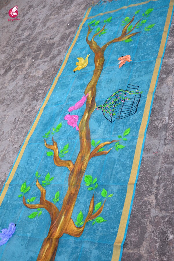 Sky Blue Oraganza Handpainted Stole