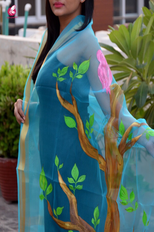 Sky Blue Oraganza Handpainted Stole