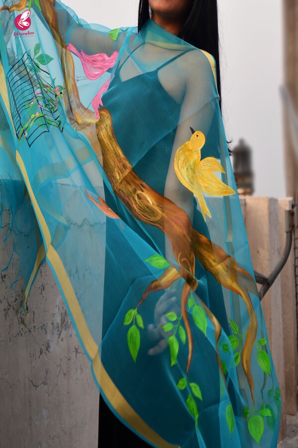 Sky Blue Oraganza Handpainted Stole