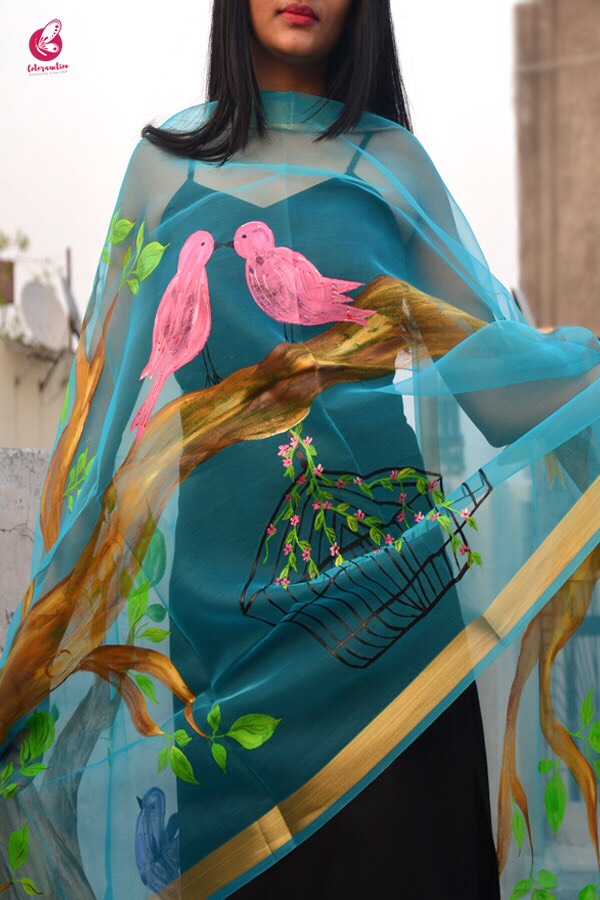 Sky Blue Oraganza Handpainted Stole