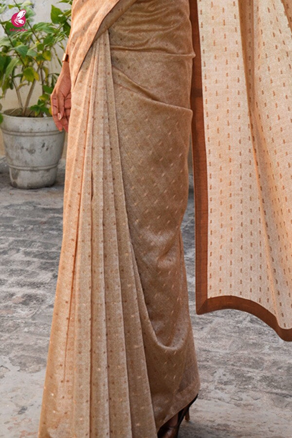 Beige Chanderi Zari Woven Saree
