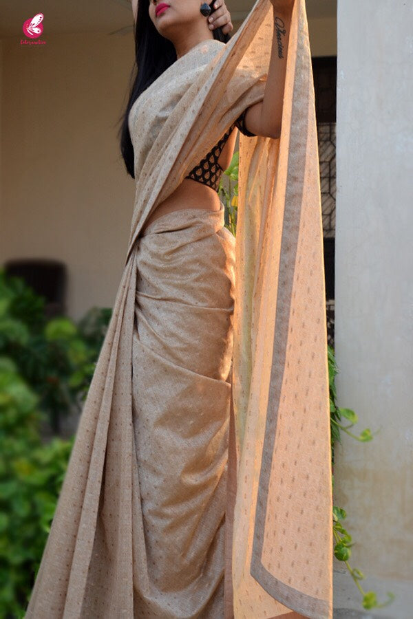 Beige Chanderi Zari Woven Saree