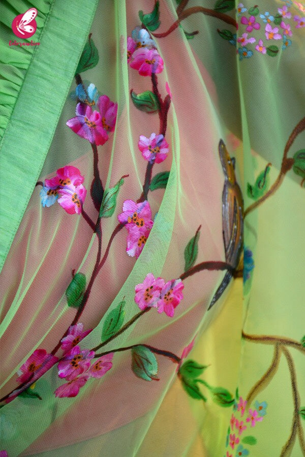 Neon Green Net Handpainted Saree