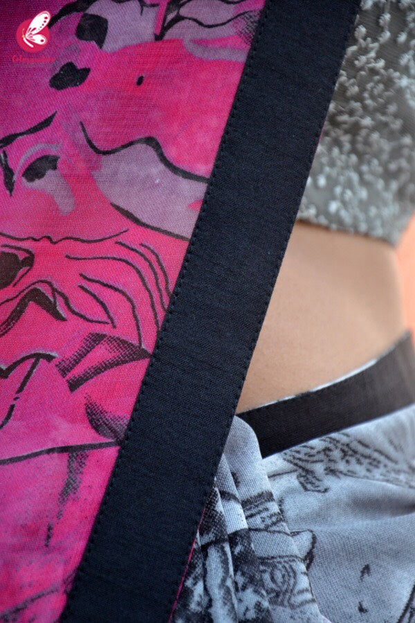 Grey and Pink Printed Georgette Saree