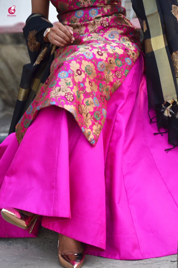Magenta Banarasi Padded Kurta with Skirt and Dupatta