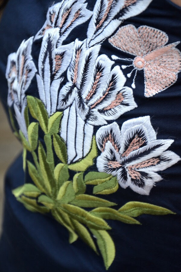 Blue Embroidered Kurti with Vertical Stripes Palazzo