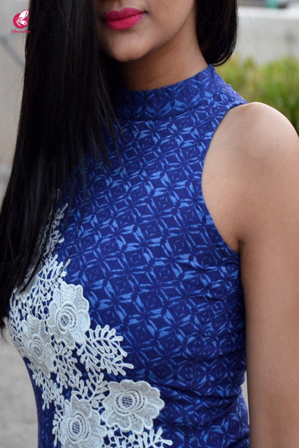 Blue Modal Rayon Patched Straight Kurti