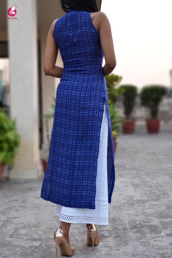 Blue Modal Rayon Patched Straight Kurti