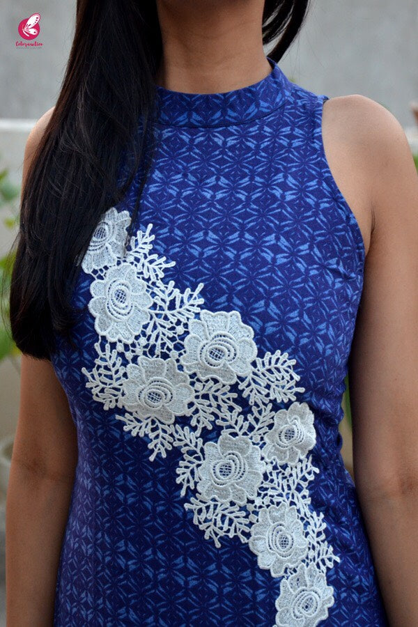 Blue Modal Rayon Patched Straight Kurti