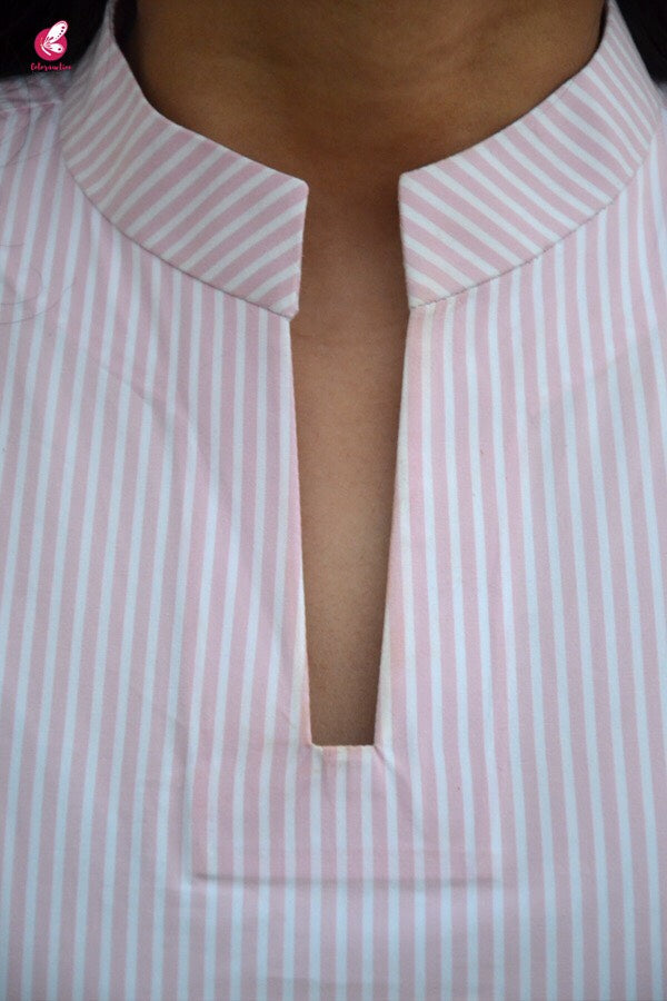 Baby Pink Stripes Cotton Kurti Set