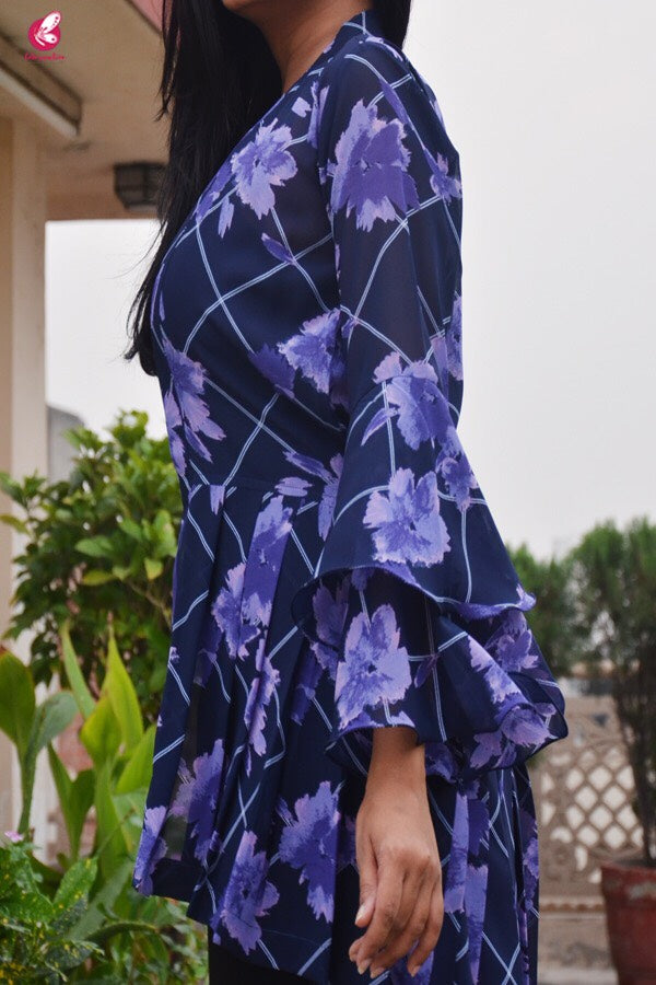 Blue Printed Georgette Floral Shrug