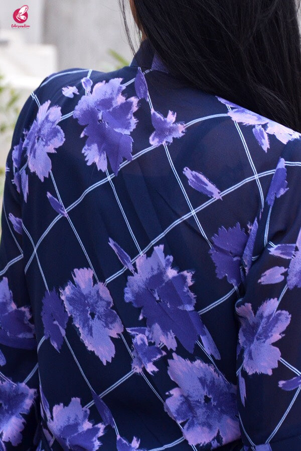 Blue Printed Georgette Floral Shrug