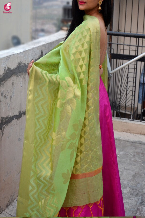 Lime Green Chanderi Zari Woven Dupatta