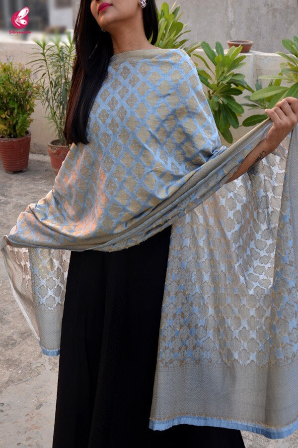 Powder Blue Banarasi Silk Dupatta
