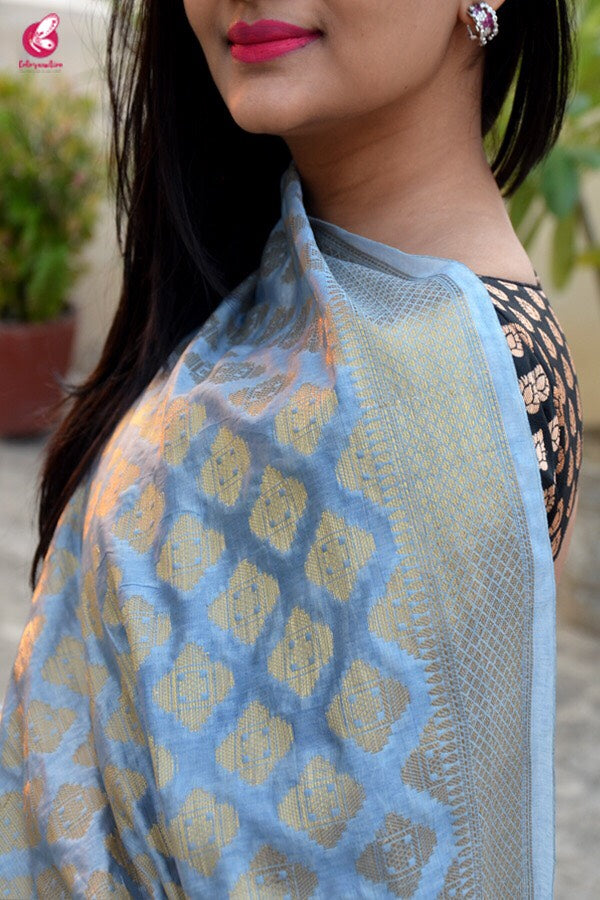 Powder Blue Banarasi Silk Dupatta