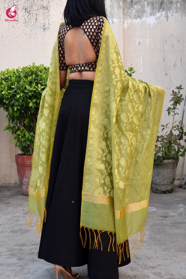 Green Chanderi Zari Woven Dupatta