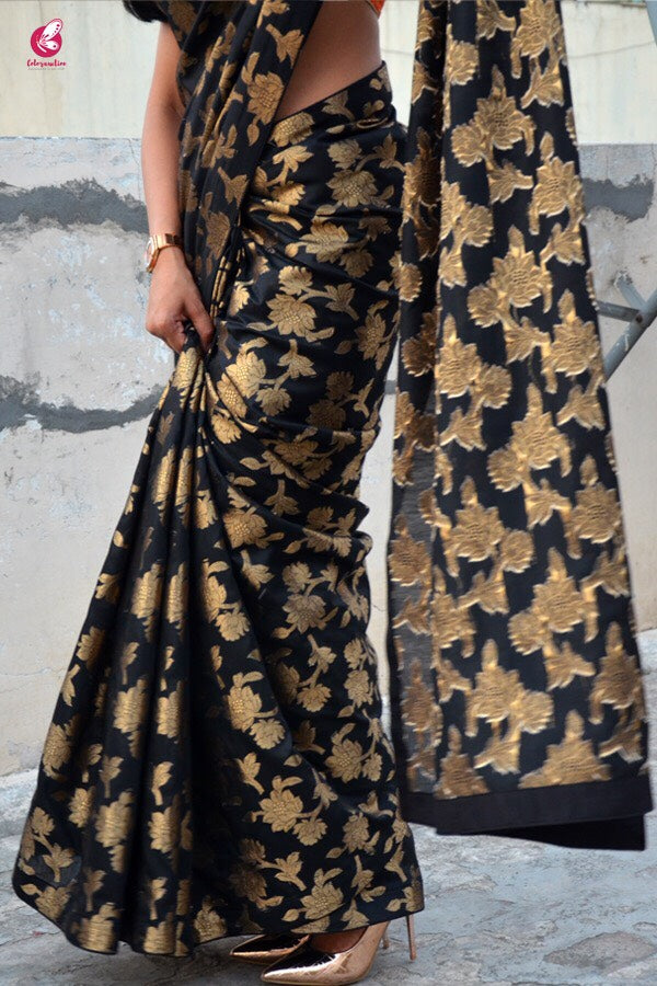Black Chanderi Zari Woven Saree