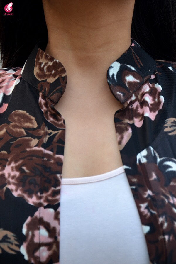 Black Multicolor Georgette Floral Long Shrug