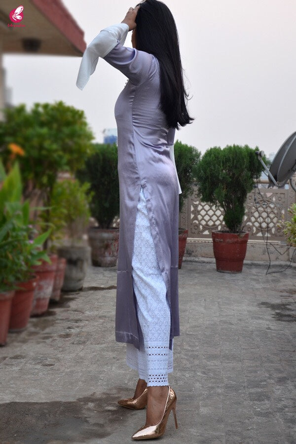 Light Purple Satin Straight Kurti