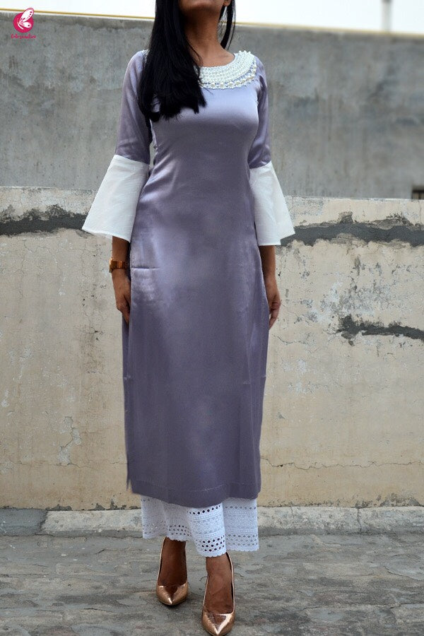 Light Purple Satin Straight Kurti