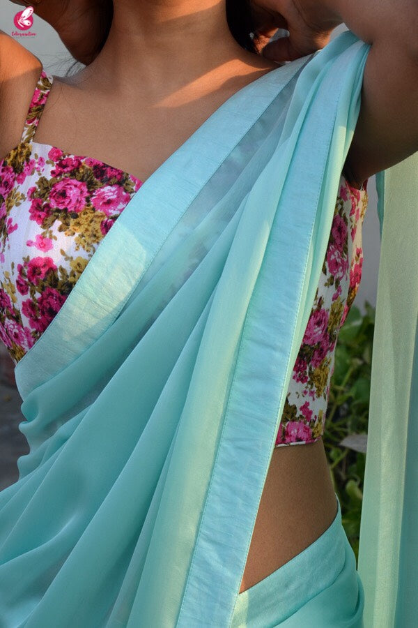 Sea Green Silk Georgette Saree