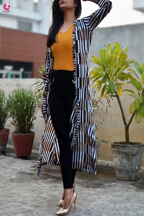 Black and White Printed Summer Cool Long Shrug