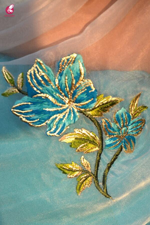 Off White and Blue Half and Half Saree