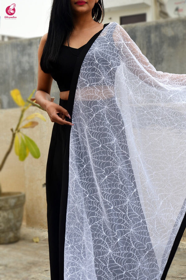 White Spider Web Net Black Taping Stole