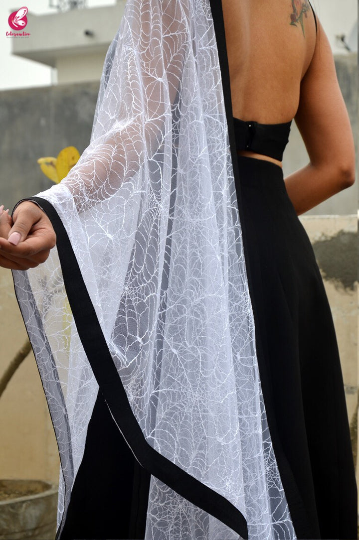 White Spider Web Net Black Taping Stole
