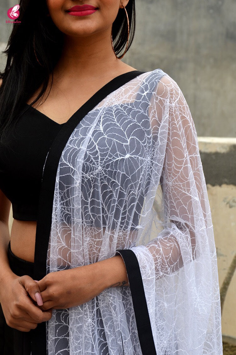 White Spider Web Net Black Taping Stole